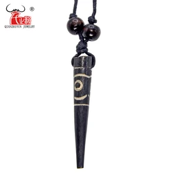 1PC Vintage Tibetan Yak Bone Necklace Black round Pendant Men's And Women's Talisman Jewelry Handmade Carved Sky Eye