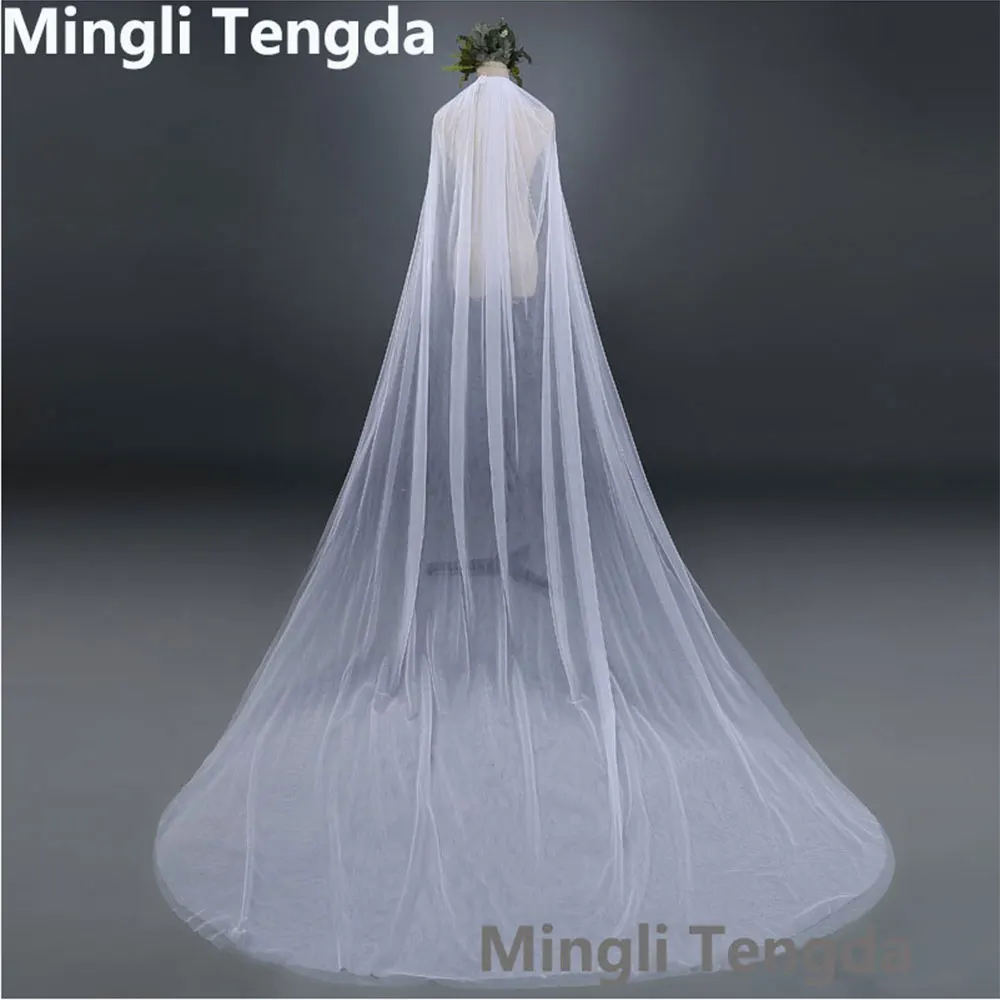 Mingli Tengda Kathedraal Bruiloft Sluier 3 M Lange Bruidssluier met Kam Wedding Veils Twee Layer Cut Edge Bruid bruiloft Accessoires