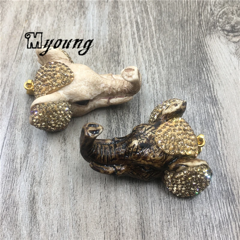 Elephant Skull Boho Ethnic Pendant Charms For DIY Jewelry Making,Mammoth Skull Pendants with Rahinestone Paved  MY1926