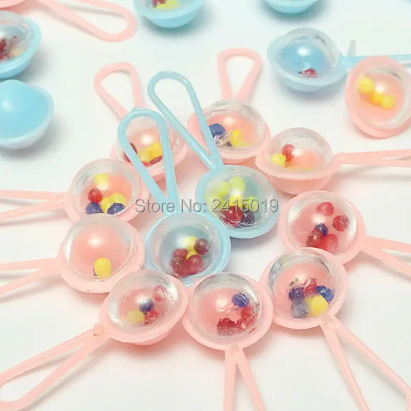 Cute cheap 24pc 1 1/2 inch 4cm length mini blue pink baby fillable rattles baby shower table scatters decoration party favors