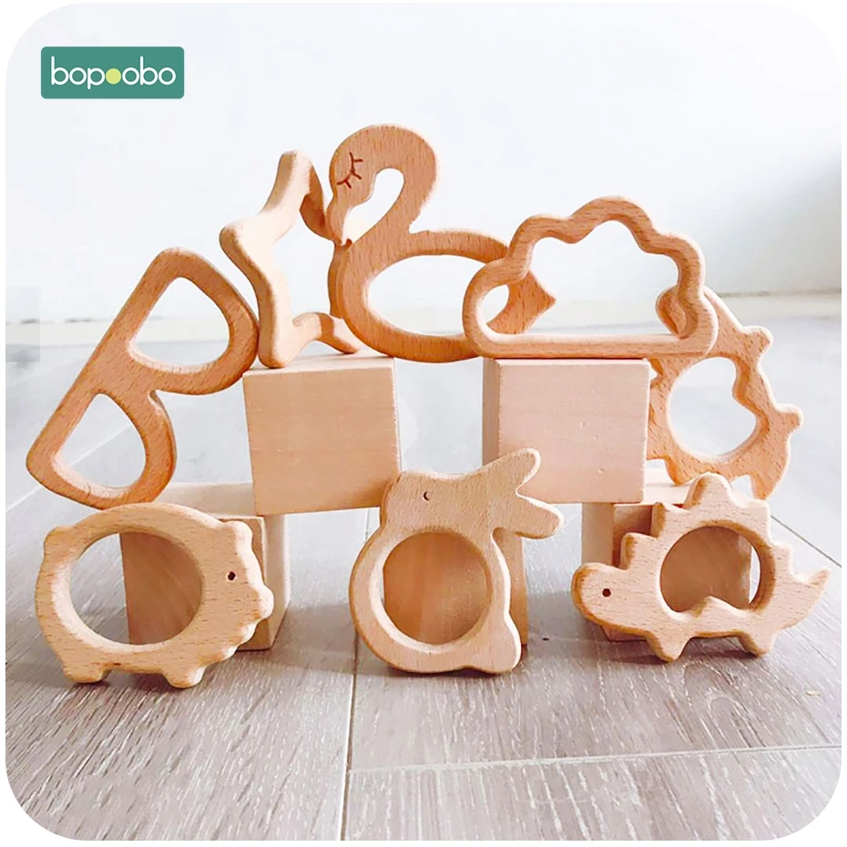 Bopoobo 1pc Baby Toys Wooden Teether Animal Teething For New Born Play Gym Accessories Diy Pendant Chewable Tiny Rod Teethers