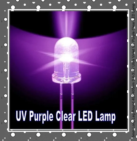 100PCS/LOT 5mm Long Leg Round 400-405nm 3.4-3.6V Ultra Violet UV Purple Clear LED Lamp