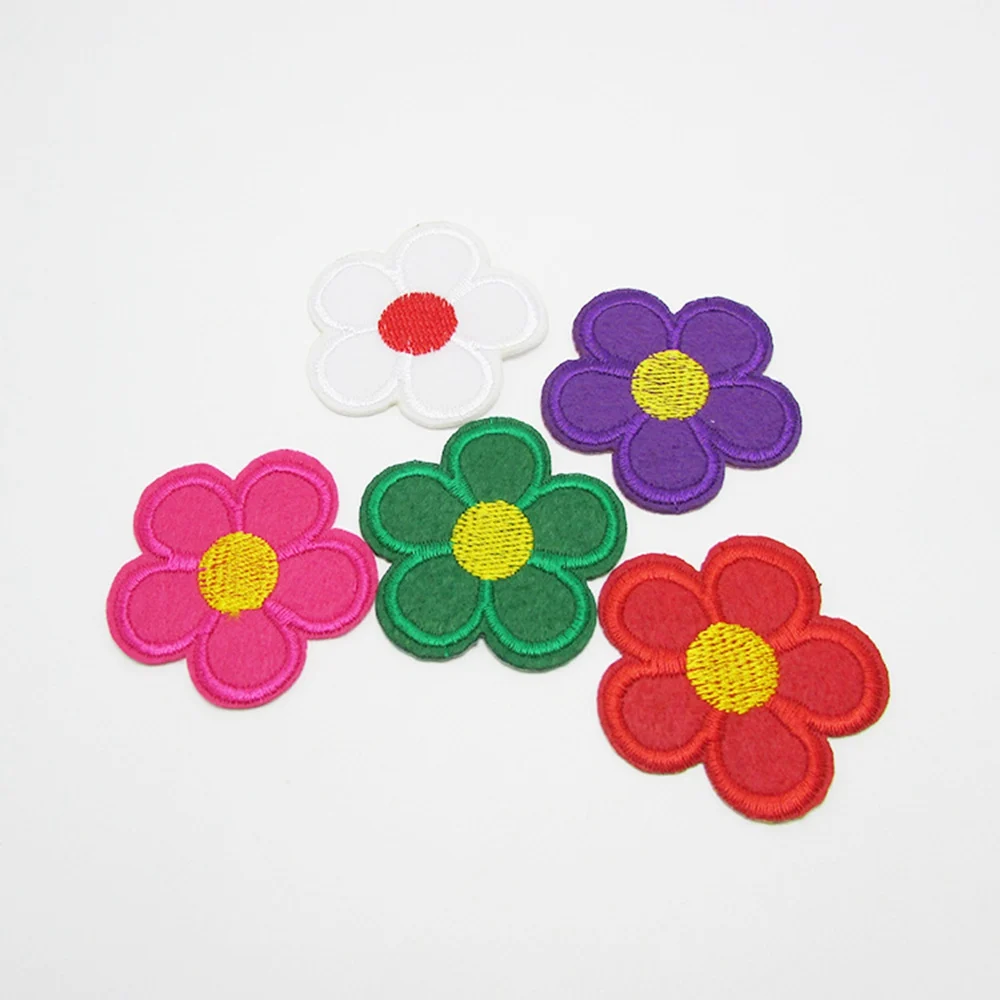 100pcs/lot Embroider Candy color fabric sunflower heronsbill Appliques Patches for garment shoe DIY Headwere Accessory