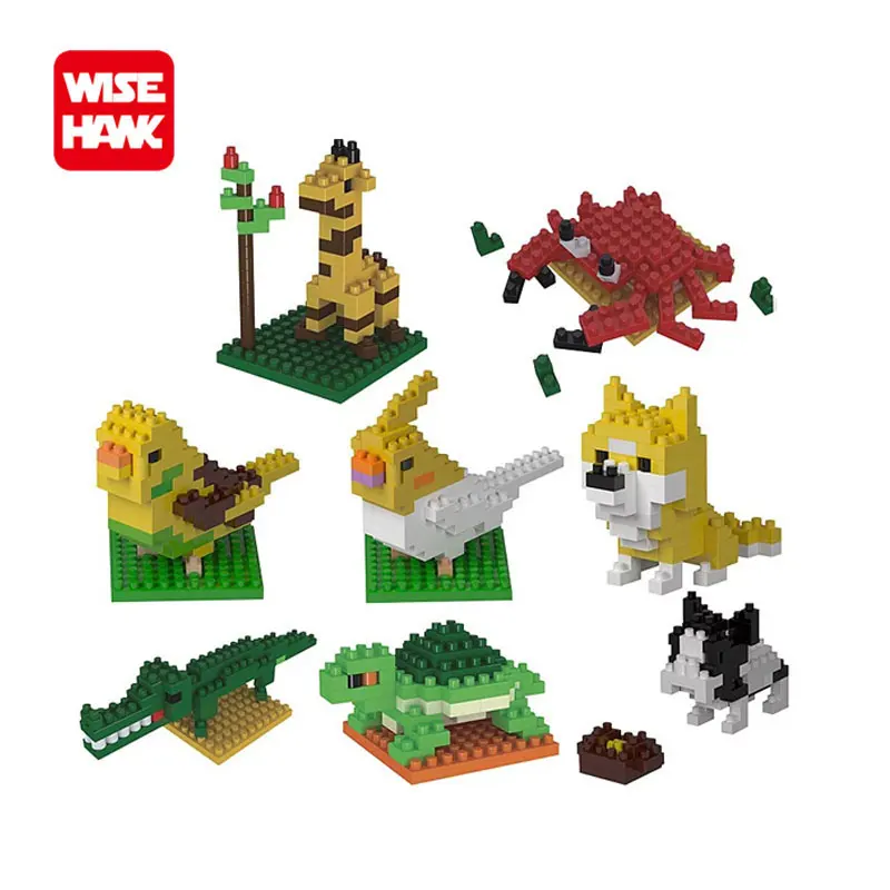 WiseHawk Animal Series Micro Bricks  DIY Toys Set Giraffe Turtle Dog Mini Building Blocks Action Figures 3D Diamond Model