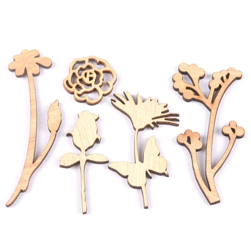 10Pcs Unfinished Wood Slices Flowers And Plants Wooden Home Decoration DIY Crafts Handmade Accessory Scrapbooking Ornament m1849