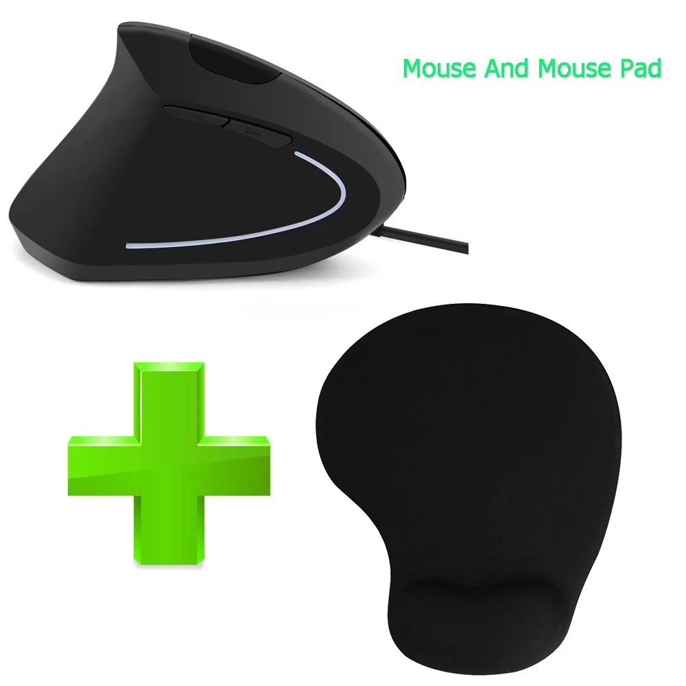 USB Ergonomic Vertical 3200 DPI Left Hand Wired Optical  Mouse With Pad For Laptop PC Game