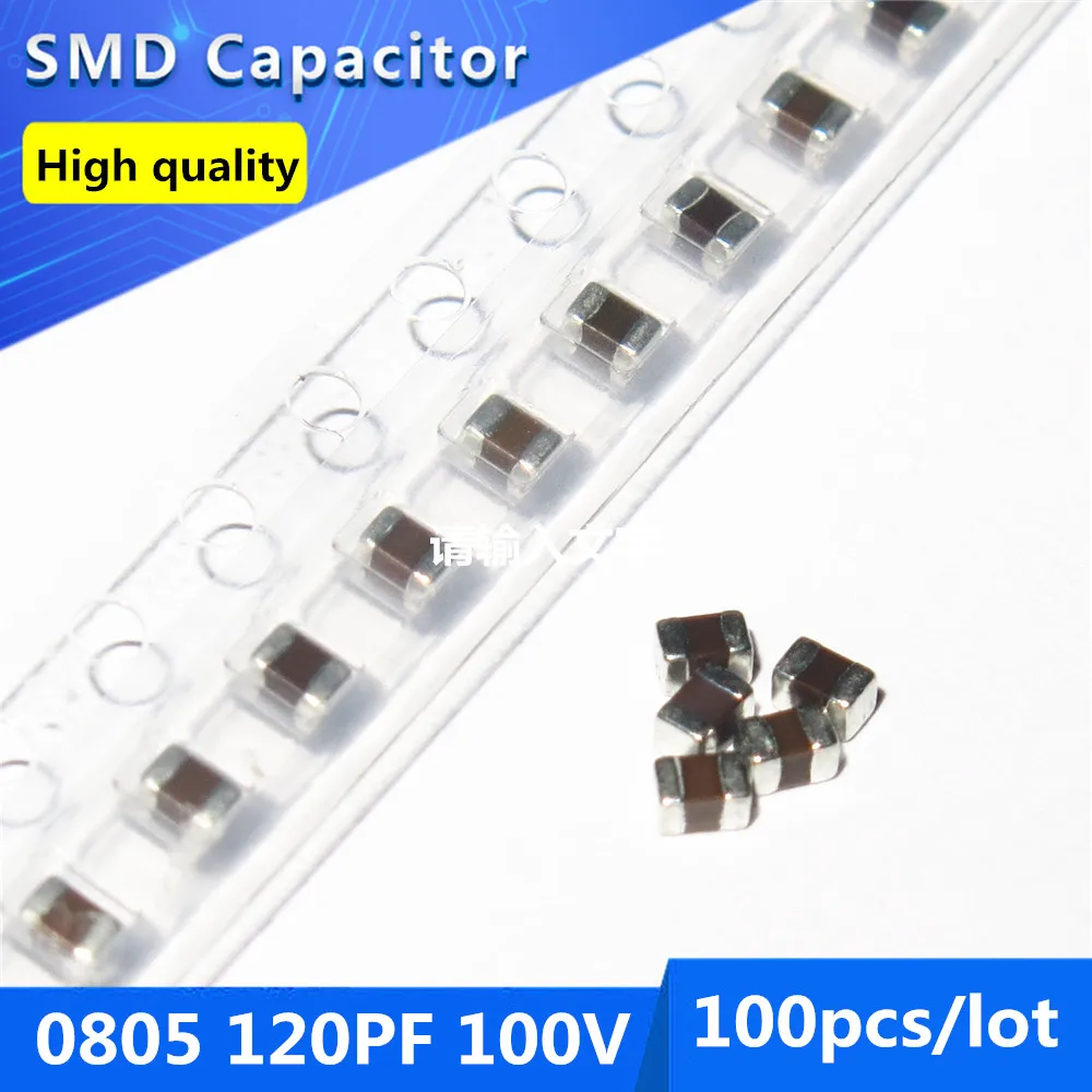 100pcs SMD Thick Film Chip Multilayer Ceramic Capacitor 0805 120PF 100V COG/NPO 5%