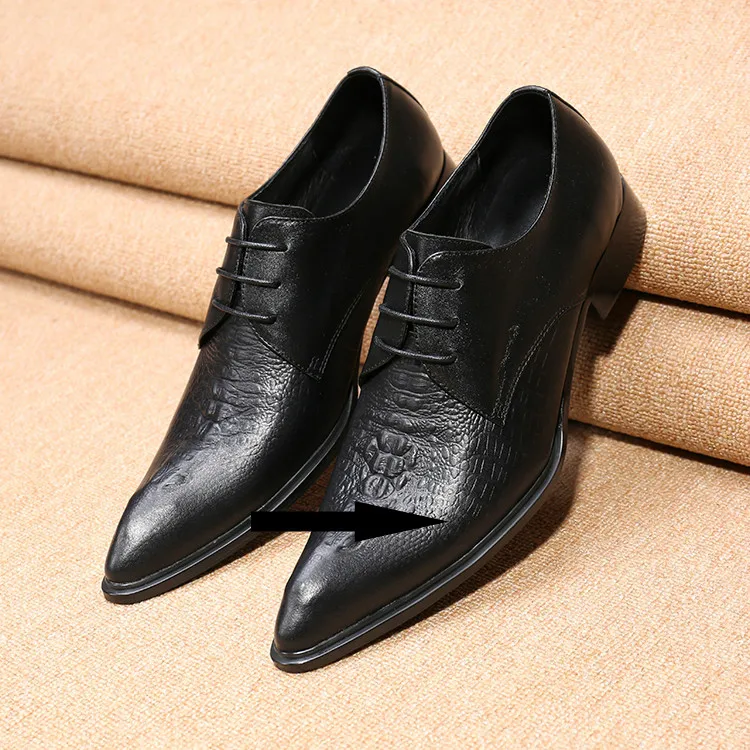 

Mens pointed toe dress shoes black crocodile skin men leather shoes lace up formal wedding shoes spiked loafers male men's shoes