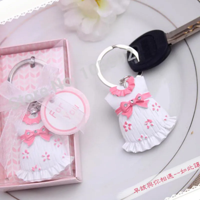 100pcs Cute Baby Clothes Key Chain Blue pink Themed Keychain wedding Baby Shower Favors and Gift Gender Reveal