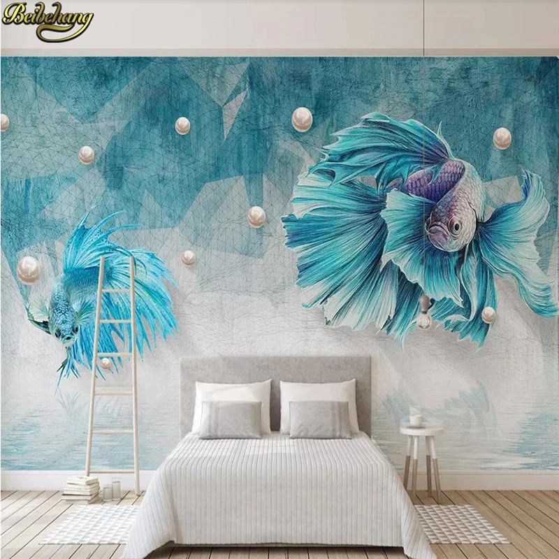 

beibehang Custom Luxury Abstract line fish photo wallpapers for living room background Art painting 3d flooring mural wall paper