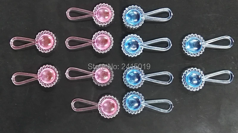 귀여운 저렴한 crystal48pc 1 1/2 인치 길이 미니 블루 핑크 아기 충전식 딸랑이 베이비 샤워 테이블 흩어져 장식 파티 호의