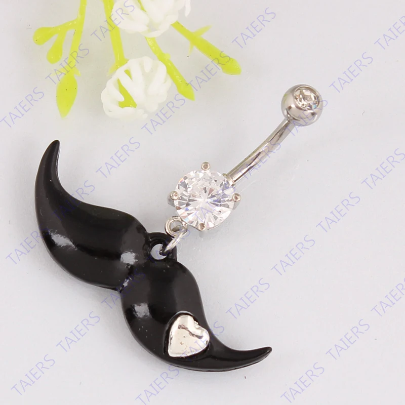 Fashion rhinestone Beard heart belly ring Woman Body piercing jewelry Retail 14G 316L surgical steel Nickel-free TAIERS