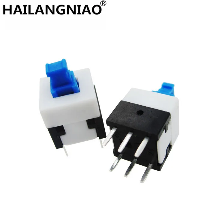 Interruptor auto-travamento 8*8mm 8mm x 8mm, 50 peças miniatura interruptor de auto-travamento botão retangular 6 pinos