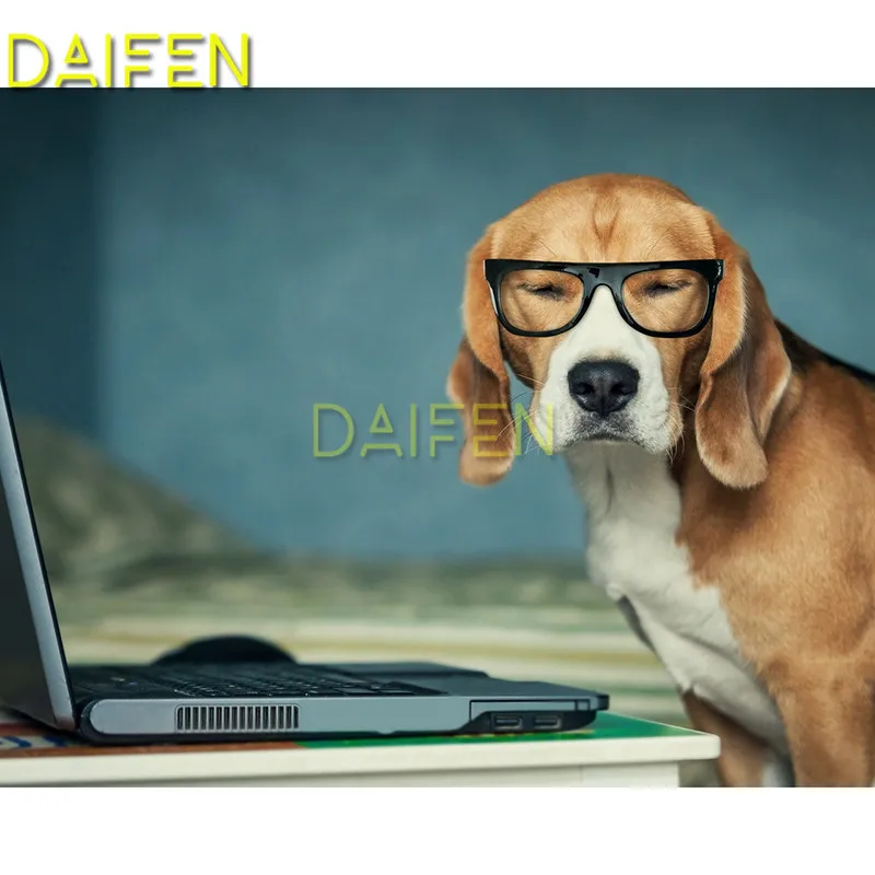 Full Square Diamond painting Cross stitch dog with glasses play laptop Full Round Diamond mosaic 5D DIY Diamond embroidery