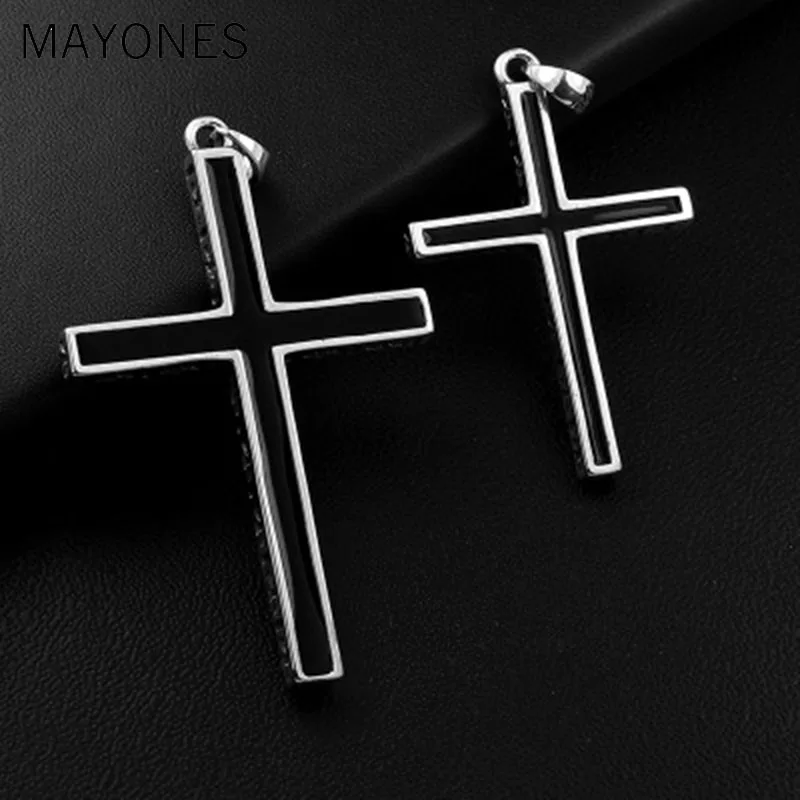 

Punk 925 Sterling Silver Cross Pendants for Men Male Women Jesus Christ Black Cross Pendant Silver Jewelry