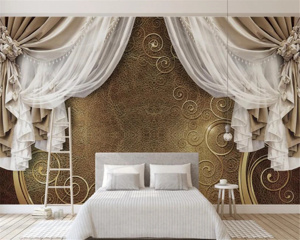 beibehang High quality silk cloth 3d wallpaper mural 3d European style curtain lace TV background wall wallpaper for walls 3 d