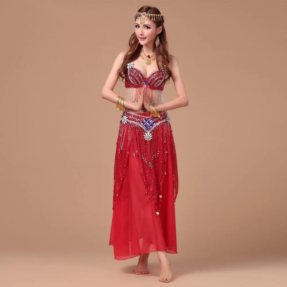 Belly Dancing Clothes Bra&Belt&Skirt Women Bellydance Lady Bollywood Dance Costumes Indian Dresses Danza Tribal Belly-dance