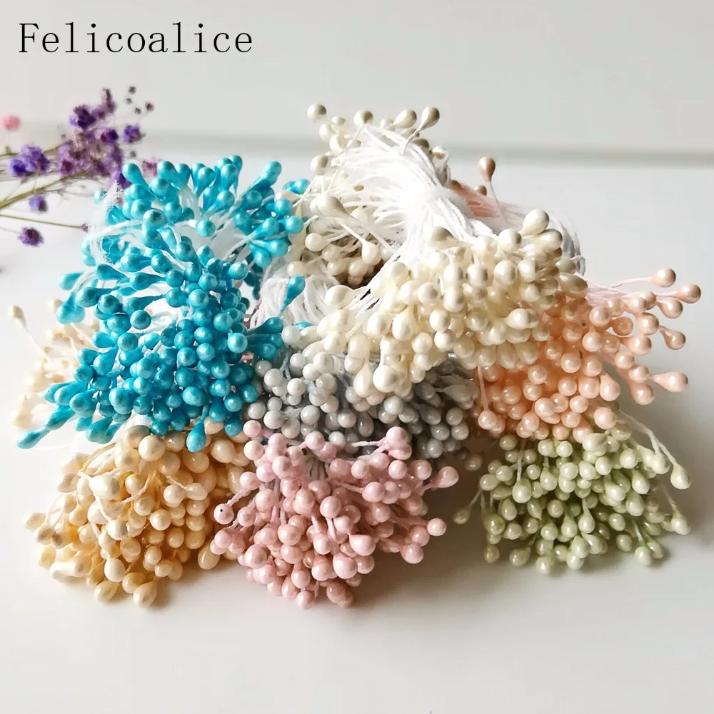 500pcs 3mm Length 65mm Multi Colors Options Pistil Stamen Artificial Flower Stamens Cake Decoration Double Head Pearl Stamens