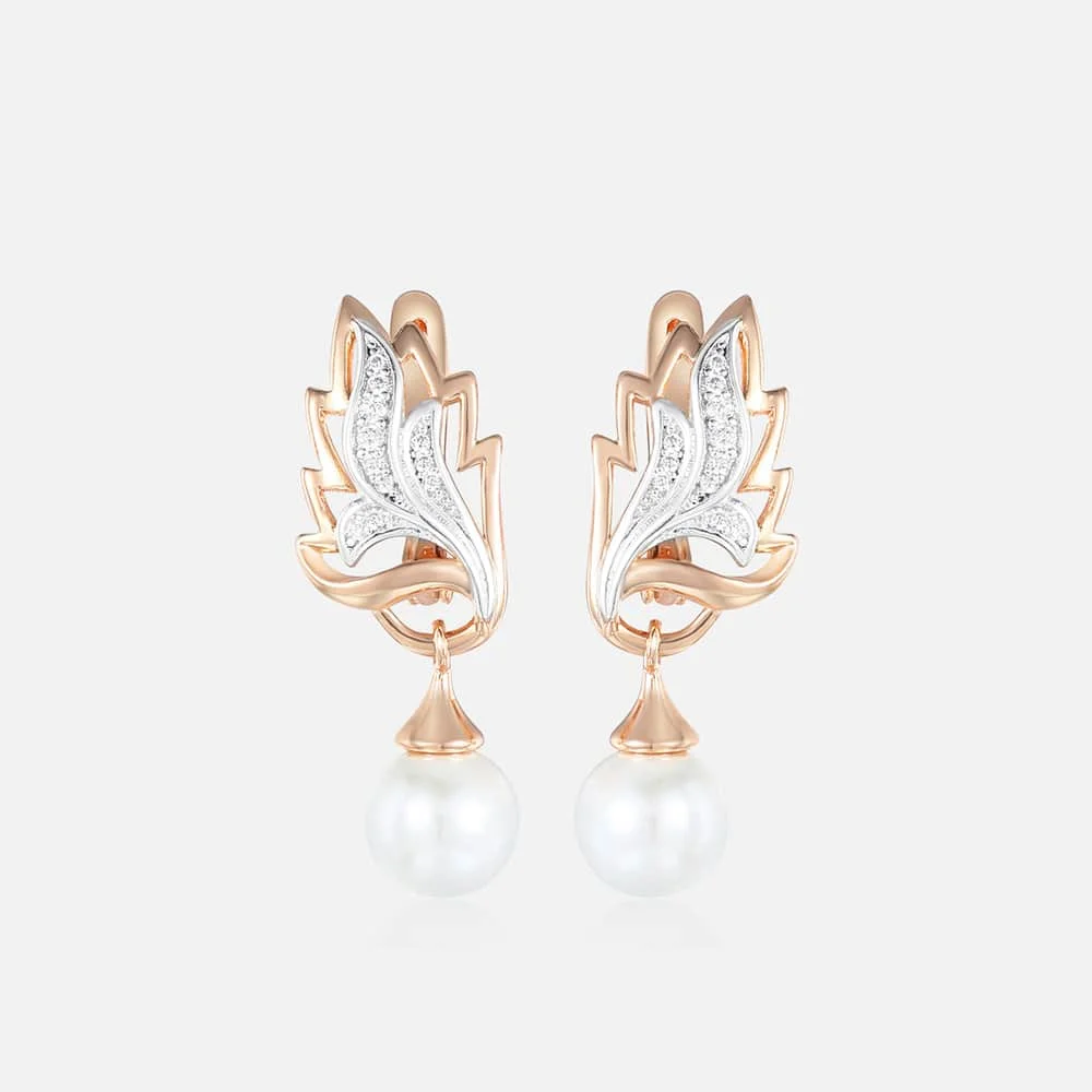 Fashion Pearl Earrings 585 Rose Gold Color Rhinestones Crown Women Girls White Cubic Zircon Stud Earring Female Jewelry Gift