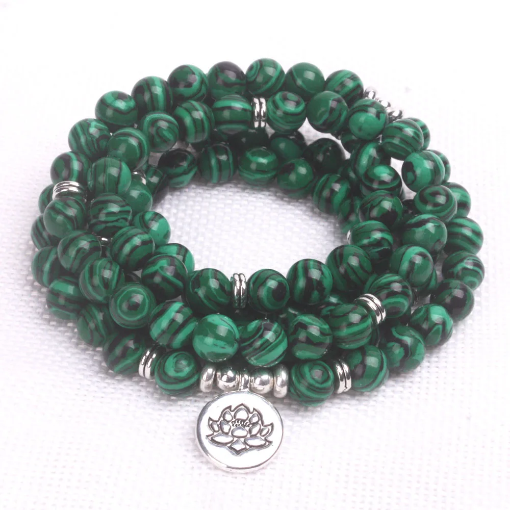 108 Mala Beads Women Yoga Bracelet Dropshipping Malachite Men Bracelet Chakra Healing Stone Jewelry Trendy