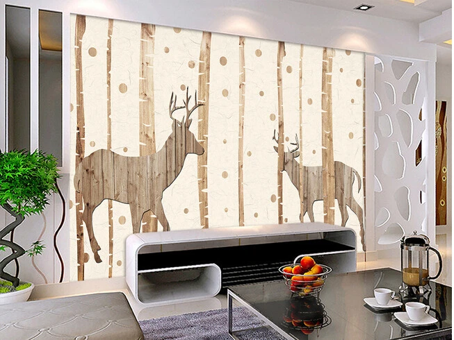 

The custom 3D murals,3 d nostalgic abstract hand-painted tree elk silhouette ,living room sofa TV wall bedroom wall paper