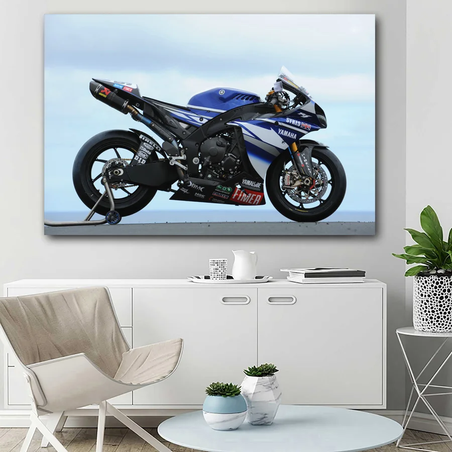 Canvas Painting Posters and Prints Blue Motorcycle Racing Superbike Wall Picture Canvas Art For Home Decor