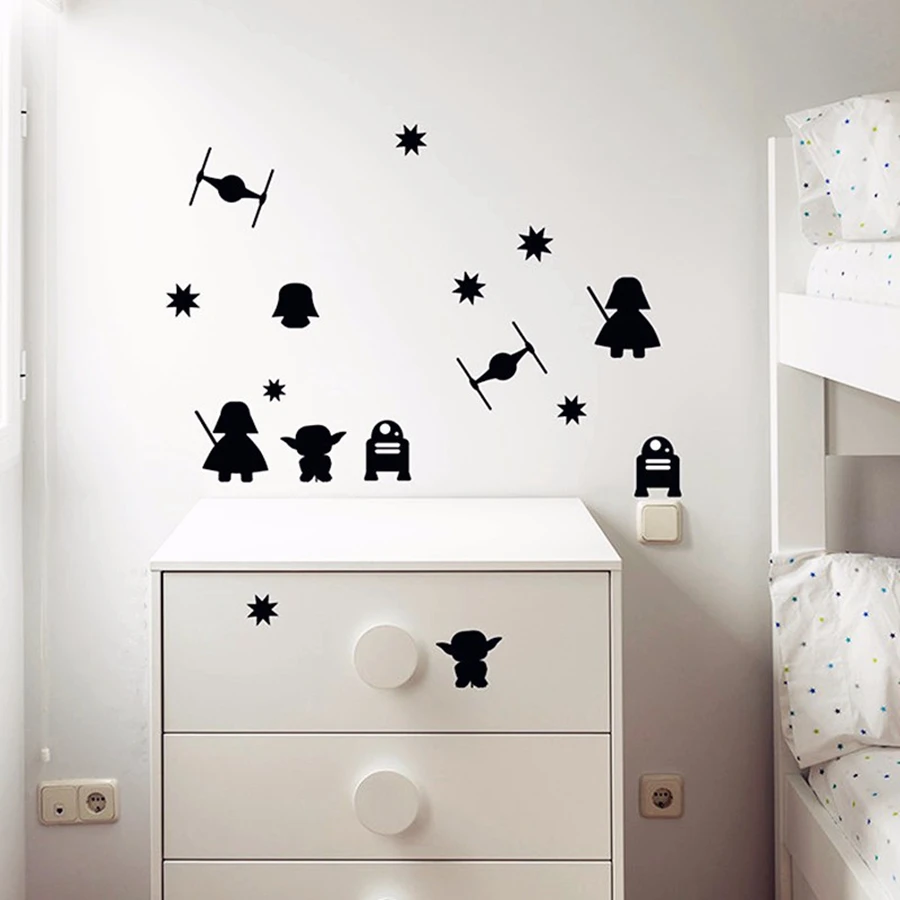 Cartoon Science Fiction Vinyl Wall Stickers , Death Star Vader Robot Mural Art Vinyl Decal For Kids Room Decoration