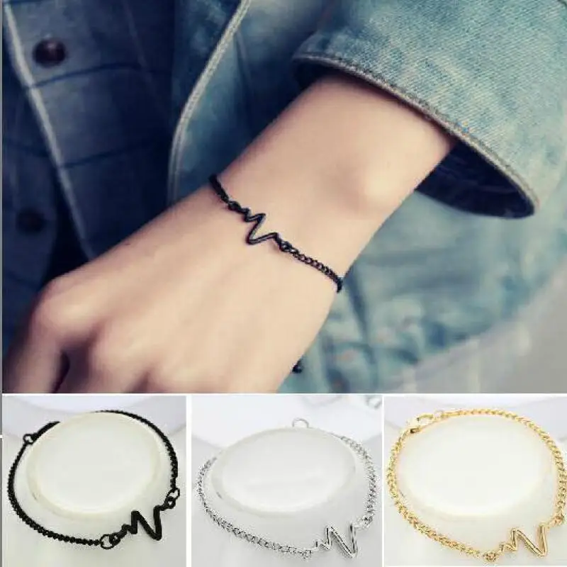 New Listing Fashion Personality Simple Ecg Design Ray Diagram Bracelet Frequency Beat Bracelet 1 Love Heart Heart Beat Bracelet