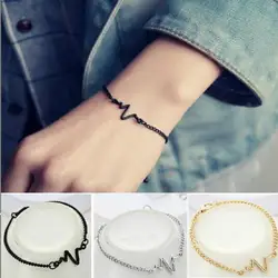 New Listing Fashion Personality Simple Ecg Design Ray Diagram Bracelet Frequency Beat Bracelet 1 Love Heart Heart Beat Bracelet