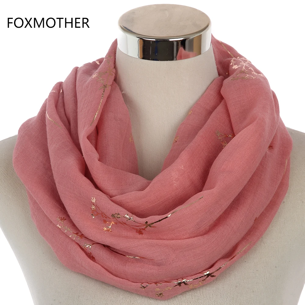 FOXMOTHER  New Design Women Black Grey Navy Metallic Gold Foil Glitter Floral Tree Branches Infinity Scarf