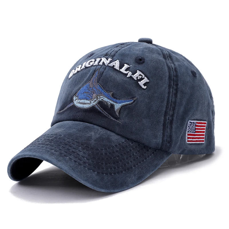 High Quality Wash Cotton America Flag Shark Men\'s Baseball Cap Women Snapback Hats For Men Bone Hip Hop Brand Dad Hat Gorras