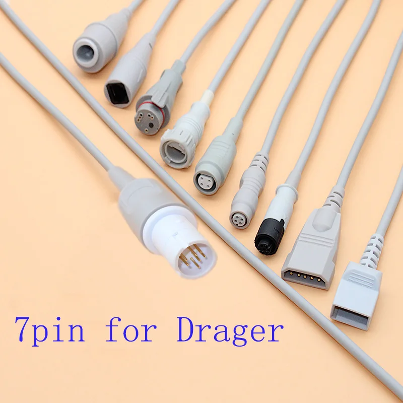 

Compatible 7pin Drager IBP sensor trunk cable for Argon/Medex/HP/Edward/BD/Abbott/PVB/Utah disposable pressure transducer.