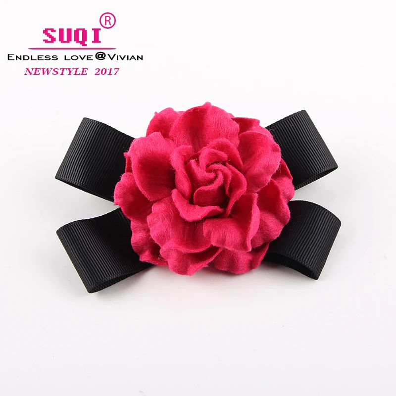 Vintage Charms Women Quality Faux Wool Fabric Rose Flower Bow Brooches Handmade Costume Accessories Big Elegant Brooches