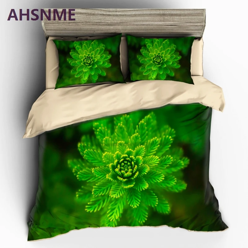 AHSNME Green Cedar Pattern Bedding set Green Quilt Cover High-definition Print Home Textiles Multi-Country Size Adaptation US/AU