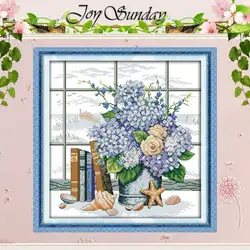 Blue Elegant Flowers Patterns Counted Cross Stitch Set DIY 11CT 14CT 16CT Stamped DMC Cross-stitch Kit Embroidery Needlework