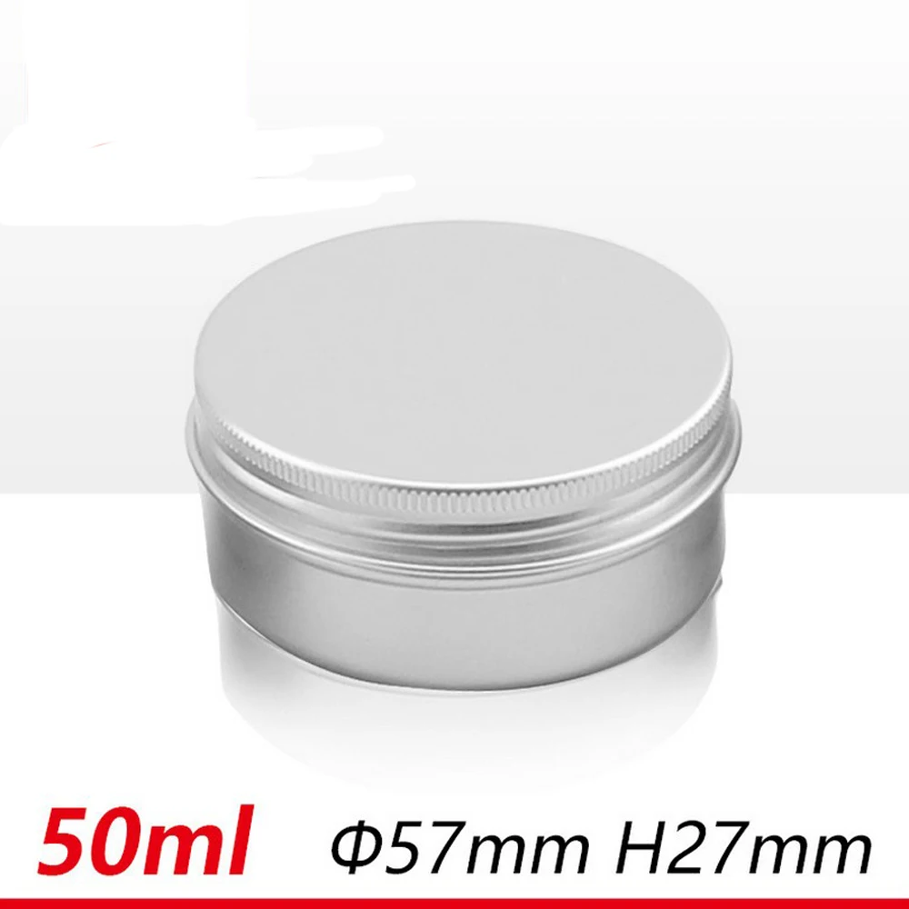 

50Pcs/Lot 50ml 57*27mm aluminum jar Tin 1 oz silver aluminum tin Metal Empty Cosmetic Face Care Cream Lip Balm Gloss Packaging