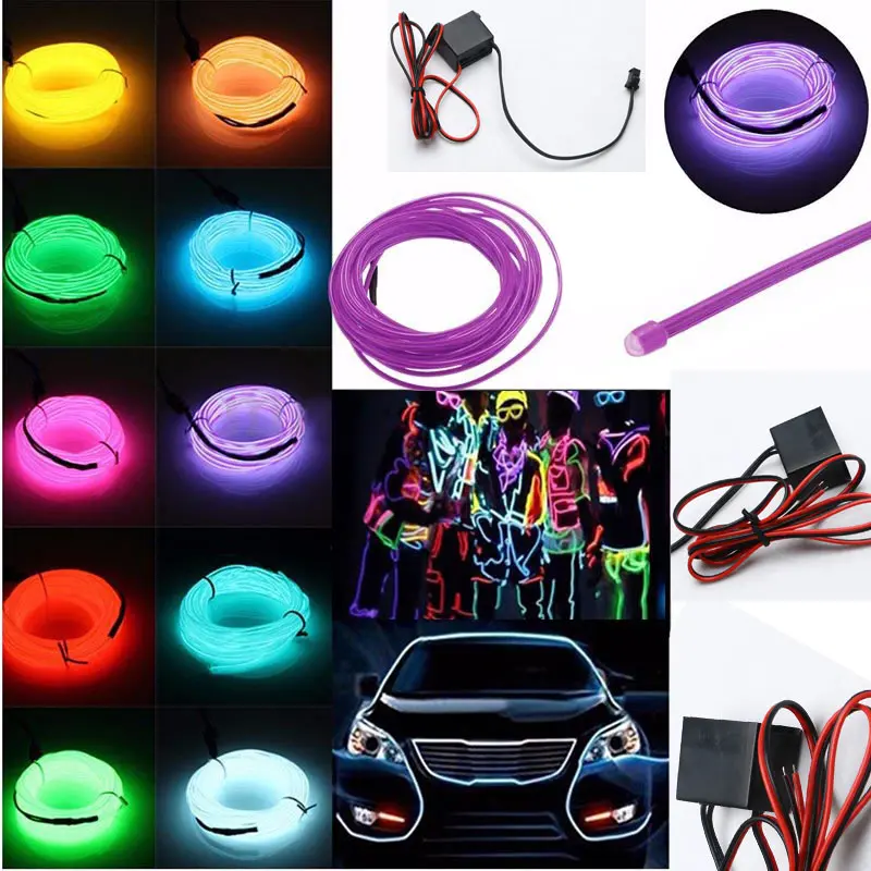 1Pc DC 12V Flexible Neon LED EL Wire Glow String Light 1M 2M 3M 5M for Home Party Bar Cable Lamp Tube Decoration