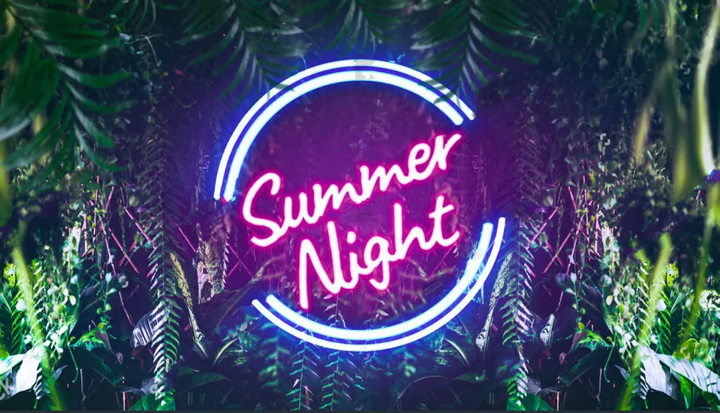 

tropical Night Neon Light Jungle Leaves Palm Leaf Beach Party Banner background Vinyl cloth Computer print wall backdrop