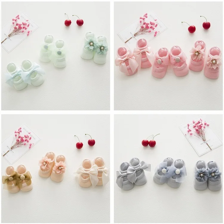 3 Pairs/lot 2023 Summer 0-24M Sweet Baby Girls Socks Lace Bow Cotton Socks Kids Girls Summer Socks Cute Princess Newborn Socks