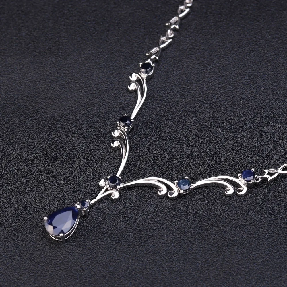GEM\'S BALLET Luxury 5.61Ct Natural Blue Sapphire Gemstone Pendant Necklace for Women 925 Sterling Silver Vintage Fine Jewelry