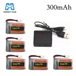 6pcs 3.7V 300mAh lipo Battery With 5in1 Charger For Syma X11 E55 FQ777 FQ17W F180 FY530 U816 U816A U830 X100 H107 S39-1 Battery
