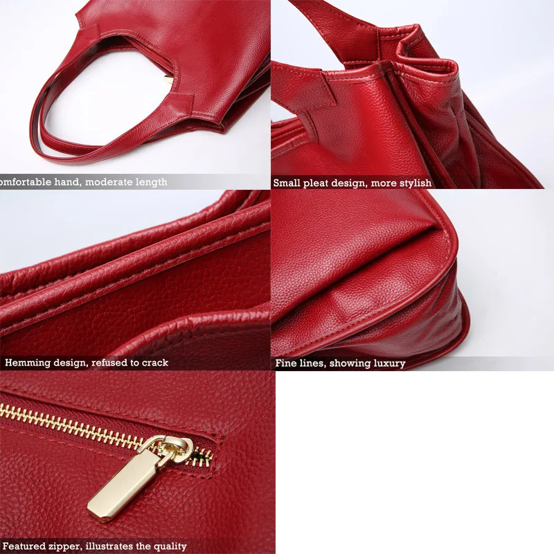 VM FASHION KISS Cow Genuine Leather Bag Ladies Women\'s Leather Handbag Big Female Shoulder Bag Red Hand Bags For Women 2021 Tote