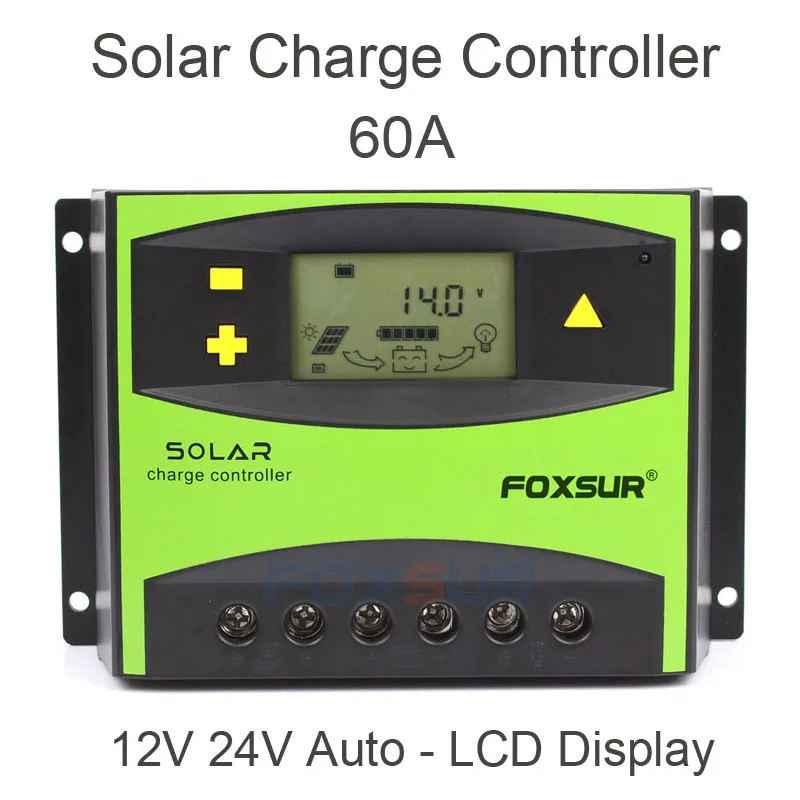 

Регулятор заряда солнечной батареи FOXSUR PV, 50 А, 60 А, ШИМ, 12 В, 24 В, автоматический регулятор заряда солнечной панели с радиатором большой мощности