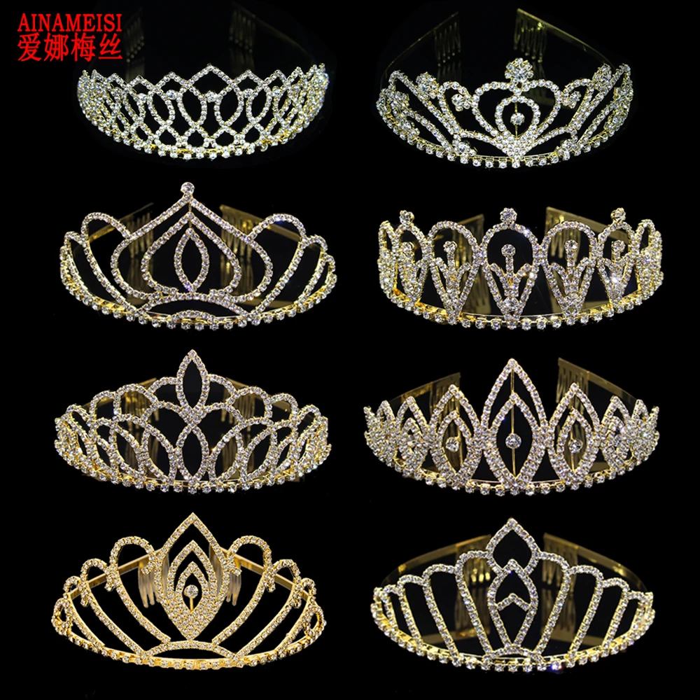 AINAMEISI 2025 New Crystal Bridal Tiaras Gold Rhinestone Pageant Crowns Combs For Women Fashion Party Wedding Hair Accessories