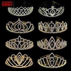 AINAMEISI 2025 New Crystal Bridal Tiaras Gold Rhinestone Pageant Crowns Combs For Women Fashion Party Wedding Hair Accessories