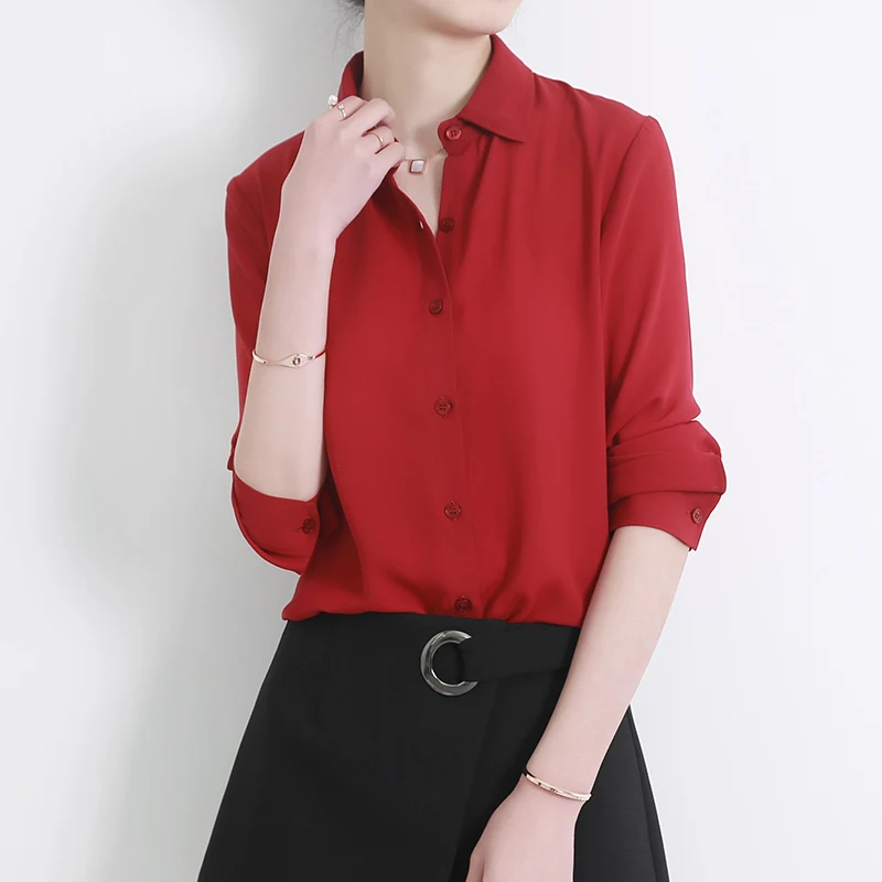 Plus Size Blouses Women 2024 Spring New Fashion Brand Chiffon Blouses Solid Colors Long Sleeve Blouse Shirt Female Tops Blusas