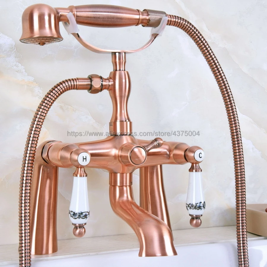 

Antique Red Copper Deck mounted Bathroom Clawfoot bathroom tub shower faucets with hand shower faucets Nna175