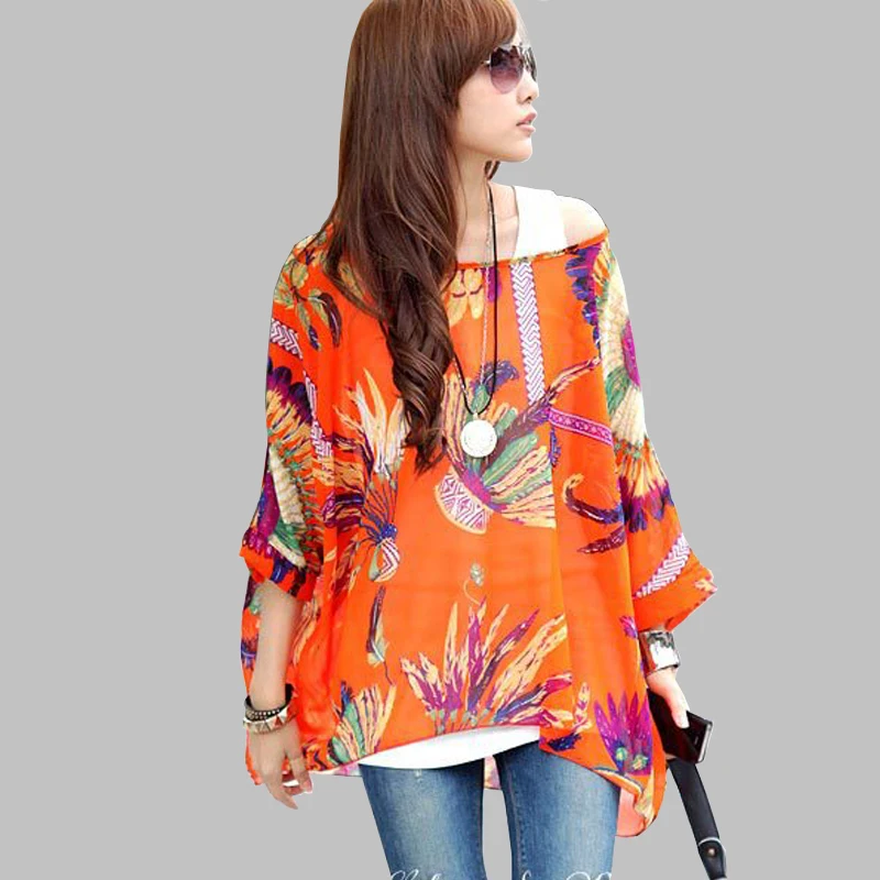 4XL Plus Size Women Clothing 2018 Summer Blouses New Arrival Beach Cover-ups European Style Women\'s Casual Chiffon Tops Shirts