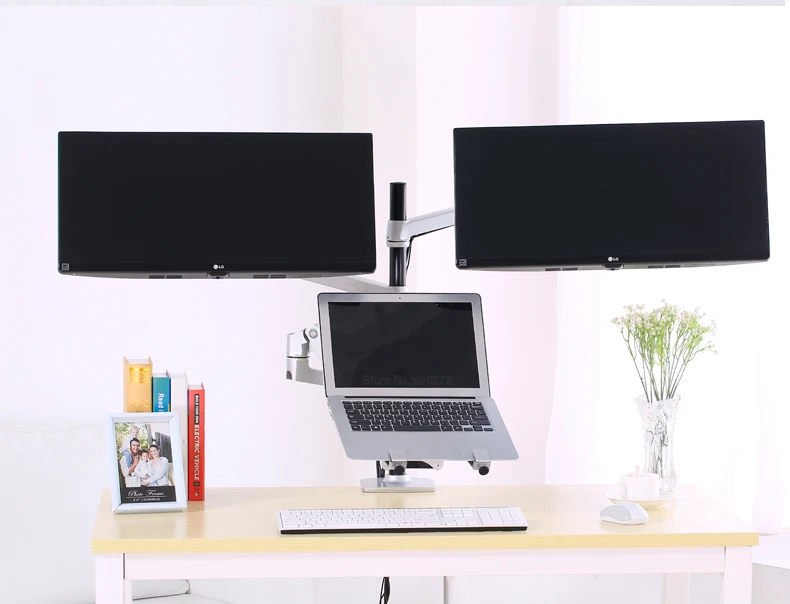 Desktop Full Motion 17-27 inch Dual Monitor Holder Mount Arm +10-15.6inch Laptop Support Mechanical Spring Arm Max.Loading 10kgs