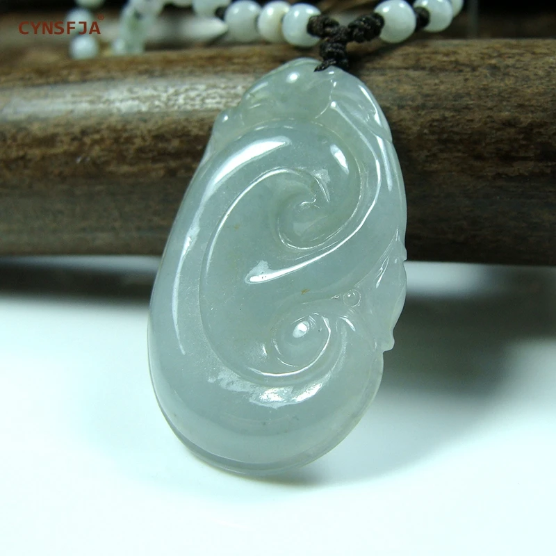 CYNSFJA Real Certified Natural Grade A Burmese Jadeite Lucky Ruyi Jade Pendant Green High Quality Hand Carved Artwork Bless Gift